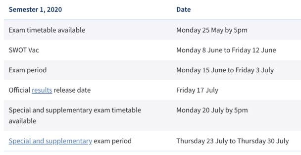 墨爾本大學(xué)Final Exam時(shí)間安排